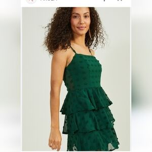 Altar'd State Emerald Green clip dot dress, Size XL fits M/L